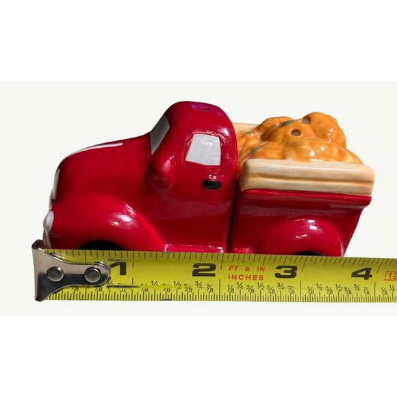 Ceramic Red Truck Salt & Pepper Shaker Set With Pumpkin Load - Picture 9 of 9
